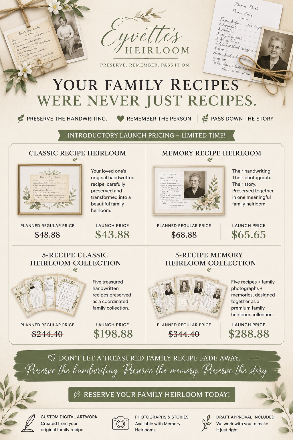 Custom Handwritten Recipe Heirloom – Family Recipe Restoration